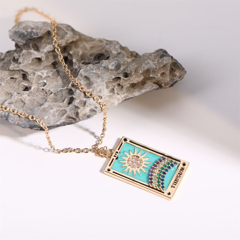 Carta dei tarocchi placcata in oro vero TAROCCHI con collana di carte quadrate a goccia di diamante, molto apprezzata, specializzata in gioielli_voghion.com
