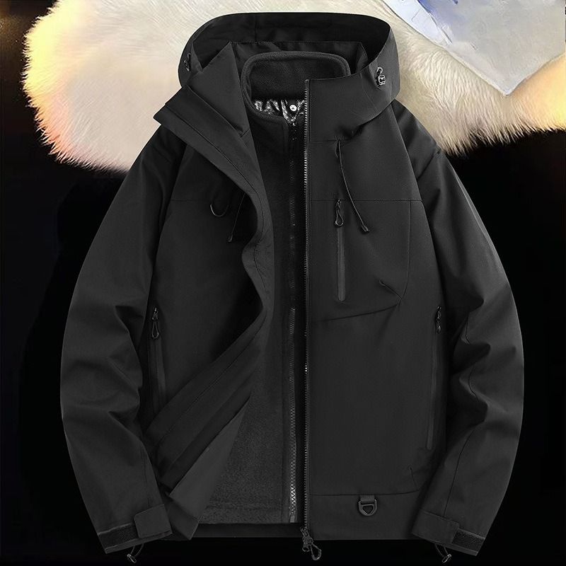 Veste d'extérieur trois-en-un populaire pour hommes et femmes, coupe-vent et chaude en velours pour le printemps, l'automne et l'hiver_voghion.com