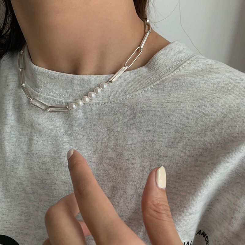 Spremne zalihe ANENJERY Sier Color Stack Pearl za žene Nakit za zabave Ogrlica Pokloni Nova moda Veleprodaja_voghion.com