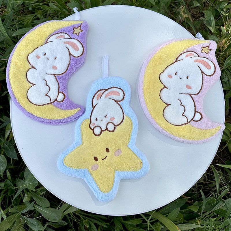 Lillian Cross-Border Source Moon Rabbit Cheese Toast Hanging Hand Small Towel Bathroom Kitchen Cartoon Cloth Gift_voghion.com