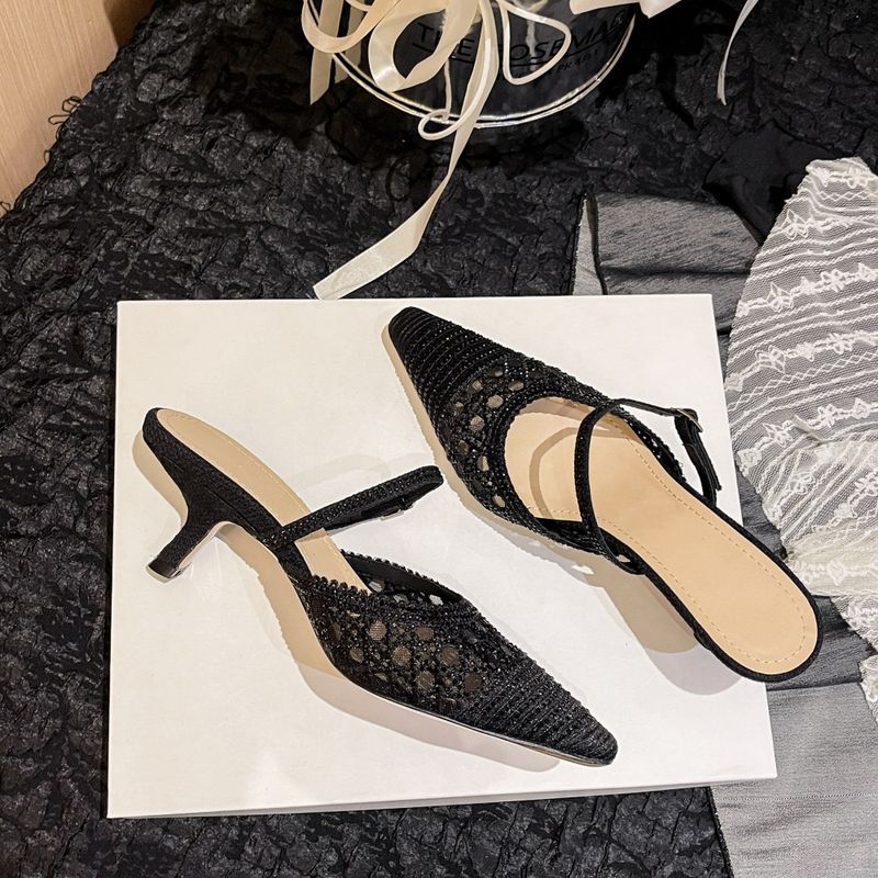Version D Marke Spitz Stiletto Sommer High Heels Frauen Katze Ferse Backless Flacher Mund Einzelne Schuhe Voll_voghion.com