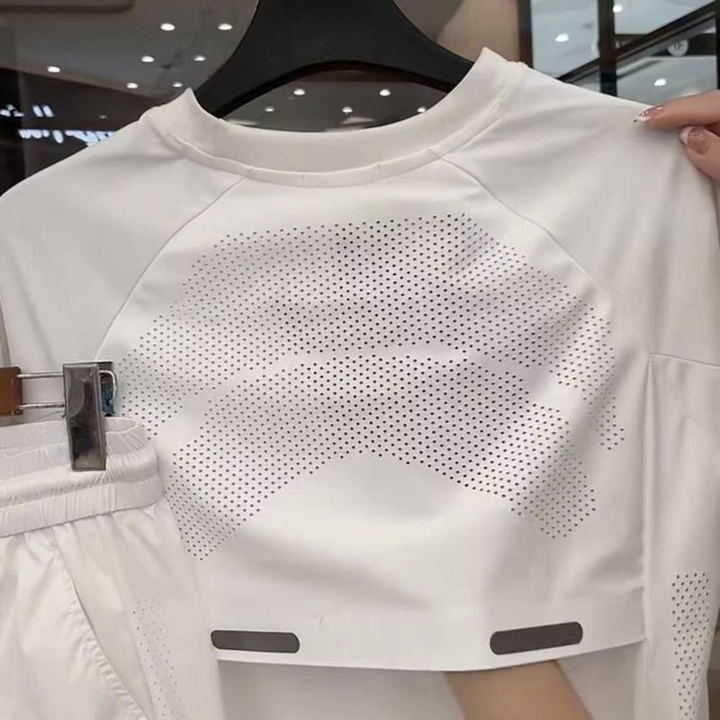 Men's Performance Luxury Set - Laser-Perforated Short Sleeve & Shorts | Quick-Dry Athletic Leisure Suit_voghion.com