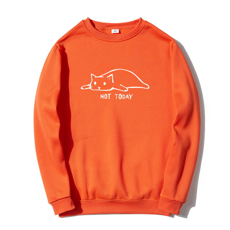 Pullover mit Rundhalsausschnitt, Lazy Cat Not Today, Trendbuchstabe, langärmeliges Oberteil, einteiliger Aufdruck_voghion.com