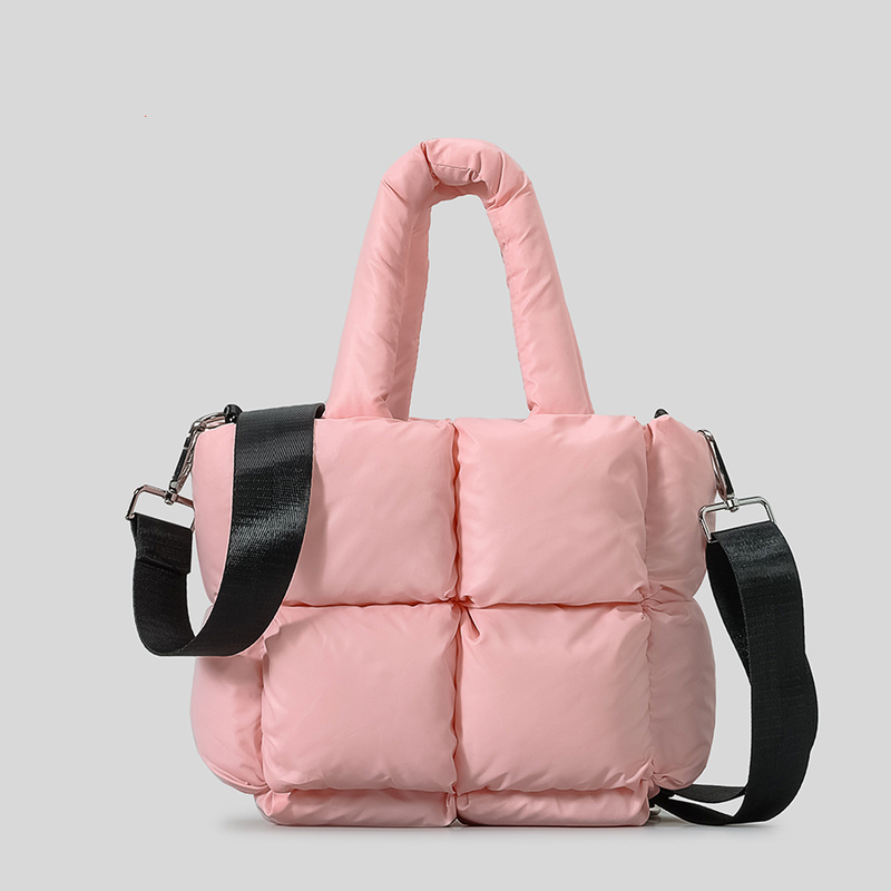 Damentaschen Neue kleine Umhängetasche aus Daunenbaumwolle mit schlichtem Design, weiche Umhängetasche mit karierter Füllung, Schulterhandtasche, Damentasche_voghion.com