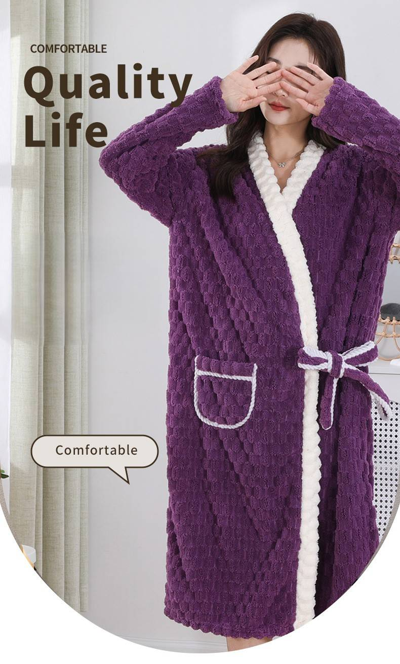 Peignoir de bain en micro-polaire doux au toucher, peignoir de spa long et absorbant_voghion.com