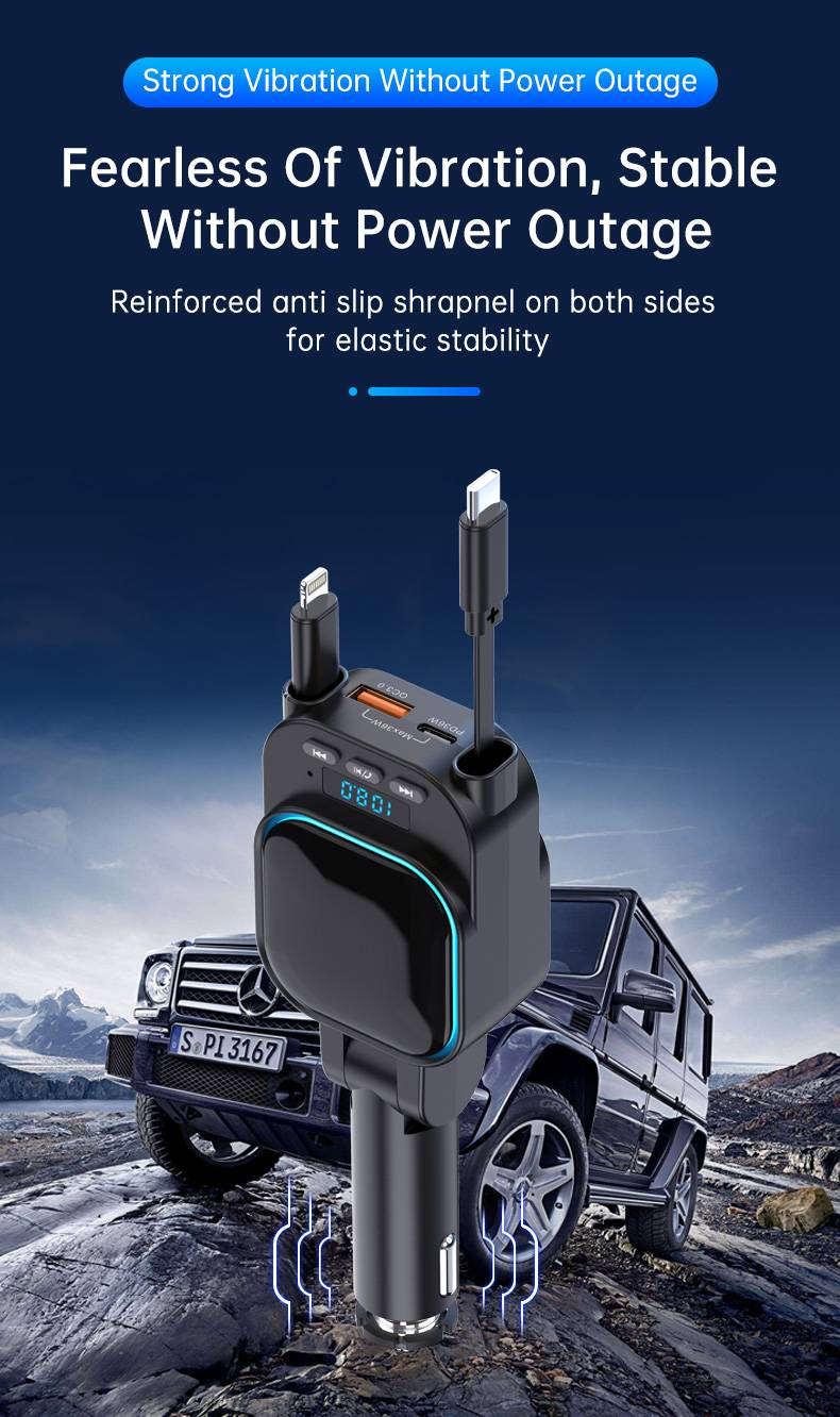 Adattatore Bluetooth avanzato per auto BC97: ricarica wireless, chiamate in vivavoce e streaming musicale per una guida sicura_voghion.com
