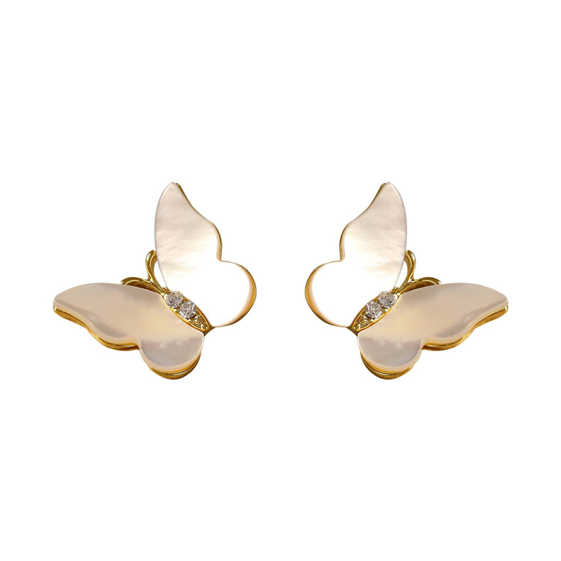 Damenschmuck Weiße Perlmutt Schmetterling Ohrringe Nischendesign Leichtes Luxus Muschel Temperament Einfache Ohrringe 925 Silber Nadel Schmuck_voghion.com