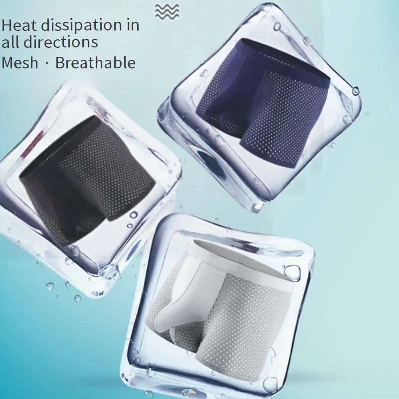 Men's Underwear Ice Silk Mesh Breathable Boxer Briefs Double Warehouse Gun Egg Scrotum Support Bag Pants_voghion.com