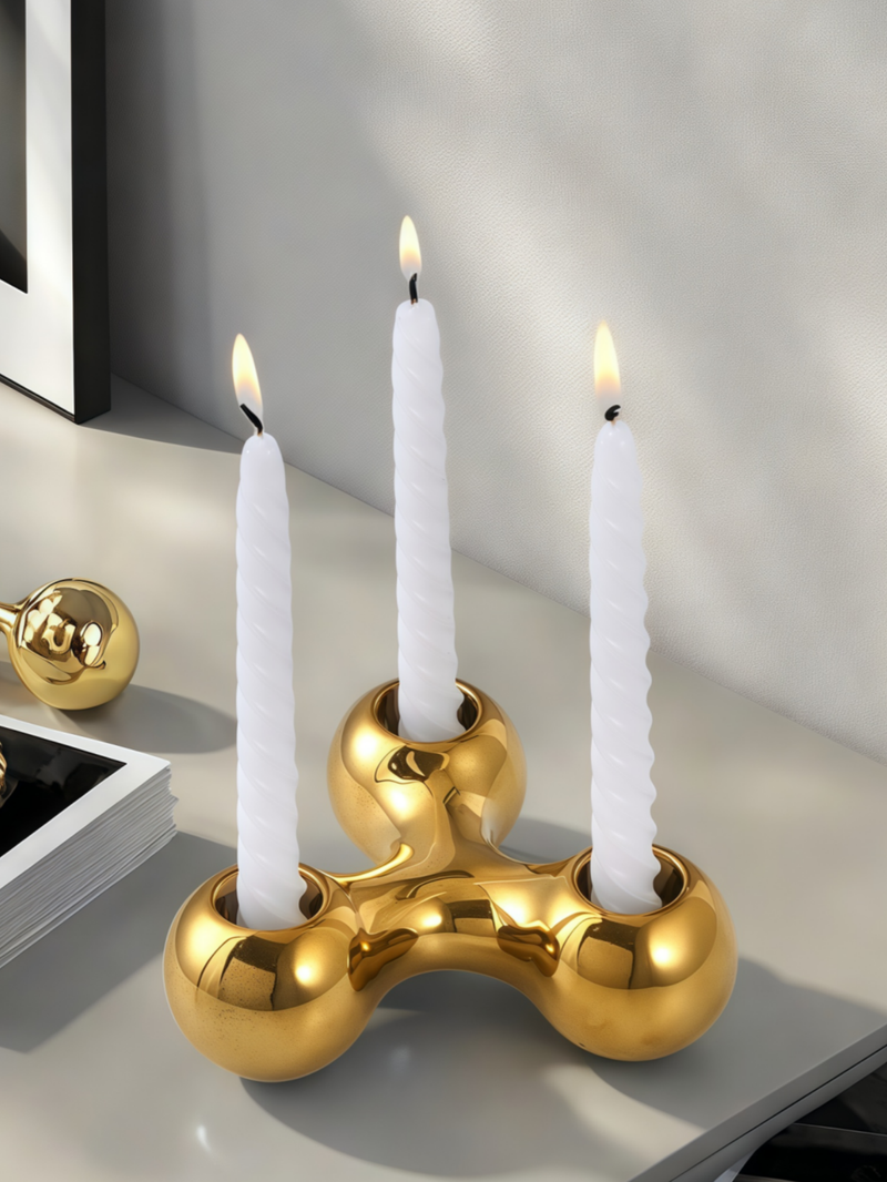 1pc Gold High-end Light Luxury Design Three-hole Candle Holder Is Used In The Living Room Countertop Multi-scene Ornament Candle Candle Holder_voghion.com