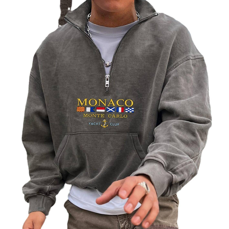 Herrenbekleidung, stylischer Kapuzenpullover mit halbem Reißverschluss, trendiger Aufdruck, weiches Fleecefutter, bequem, atmungsaktiv, Streetwear-Mode, lässige Urban-Kleidung (mehrere Farben)_voghion.com