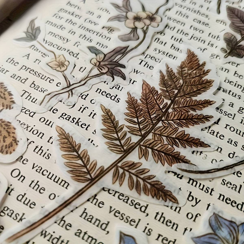 Paquete de 60 pegatinas de papel japonesas con decoraciones florales y brillantes - Diseño vintage de plantas, aptas para superficies de madera_voghion.com