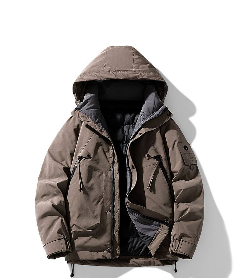 Herrenbekleidung Winter-Arbeitskleidung Daunenjacke Kurzer Stil Lässiger Mode-Kapuzenparka Mit 700FP Weißer Entendaunen, Wasserdichter Winddichter Verdickter Mantel_voghion.com