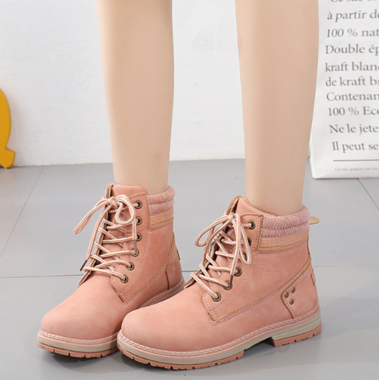 Damenstiefeletten mit dicker Sohle – wasserdichte, rutschfeste Martin-Stiefel für den Winter, Freizeitschuhe mit runder Zehenpartie und Schnürung (Gelb, Schwarz, Beige, Pink)_voghion.com