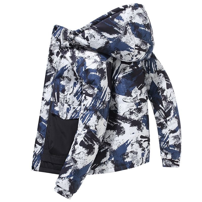 Leichte Daunenjacke für Paare – 550FP weißer Gänsefeder-Kapuzenmantel mit Blumendruck (maschinenwaschbar, Blau/Schwarz, M-3XL)_voghion.com
