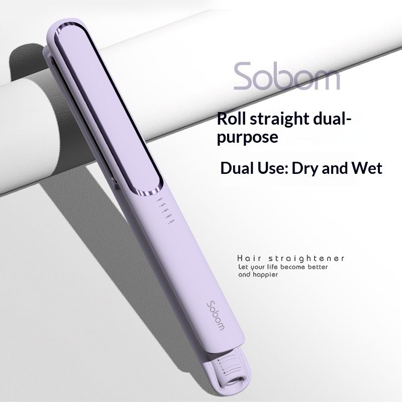 Ceramic Hair Straightener & Curler – 10-Temperature Ionic Styler For All Hair Types, Dual Voltage (220V), UV-Coated Finish (Purple/White/Khaki)_voghion.com