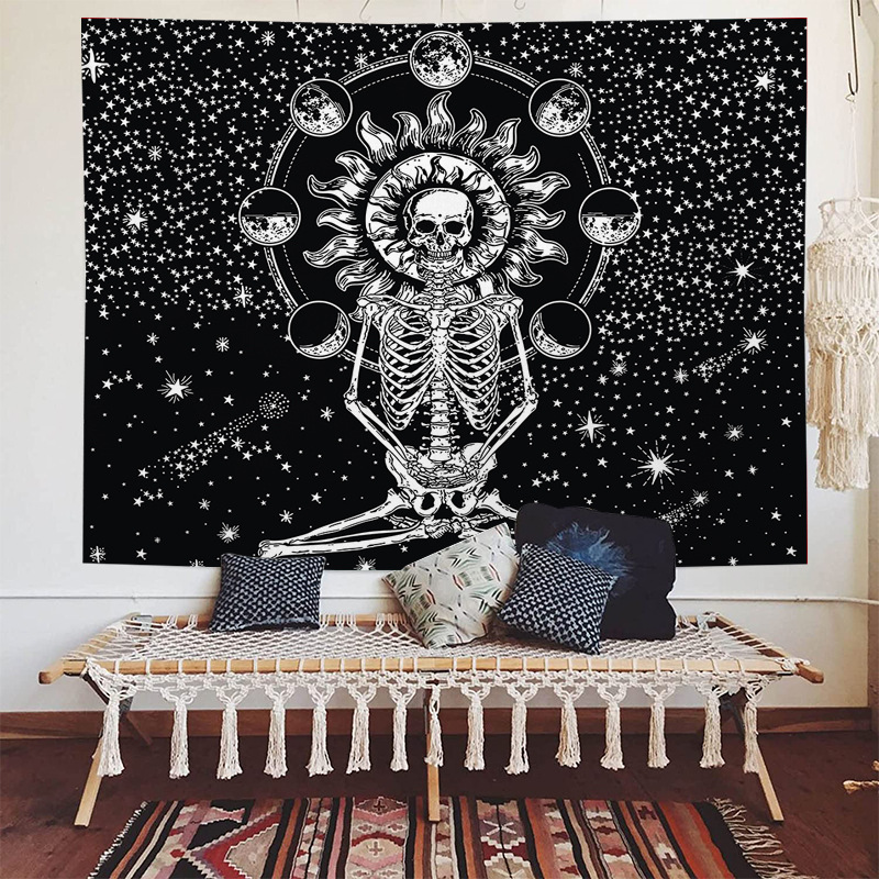Totenkopf-Live-Raum-Hintergrundstoff, Wanddekoration, nordischer Stil, Wandteppich, Schlafzimmer-Hintergrundstoff, Sternenhimmel – H_voghion.com