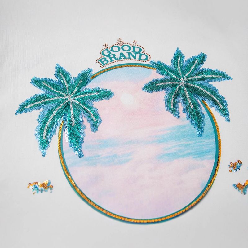 High Version GOODBRAND Mossy Earth 3D Island Coconut Grove Sequin Embroidery National Trend Unisex Short Sleeve T-Shirt_voghion.com