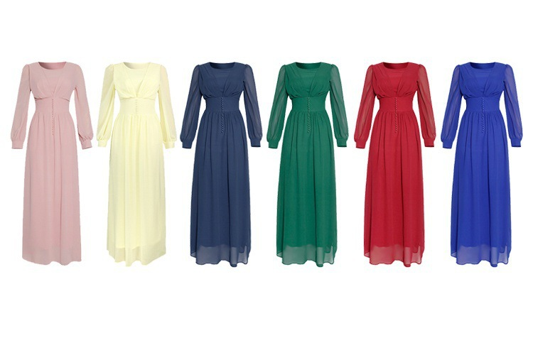 Dameskleding Moslim damesgewaad effen kleur chiffon puntige tuniekjurk Moslim Abaya_voghion.com