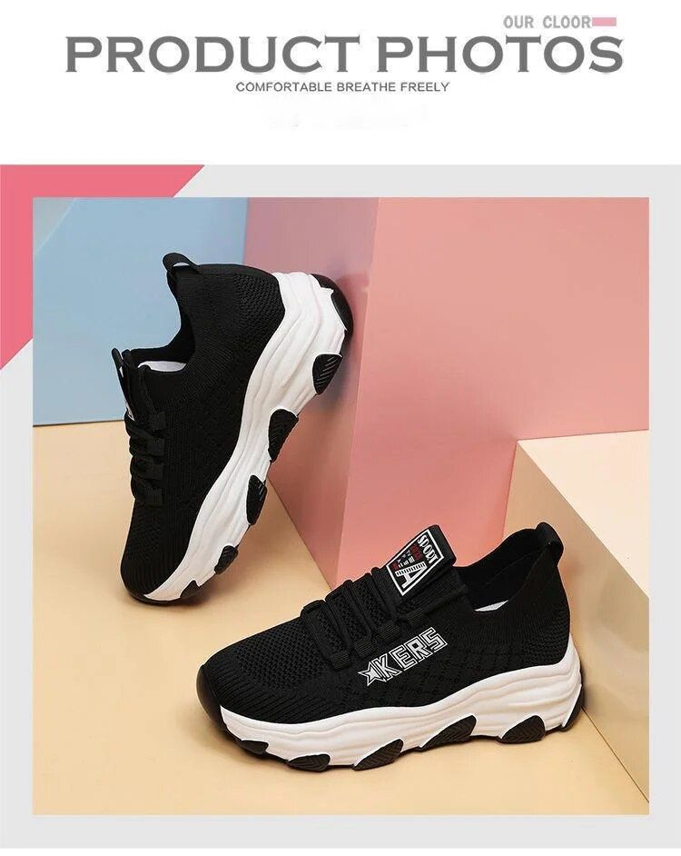 2024 Women's Spring New Single Korean Versatile Casual Comfortable Breathable Sports Increase Weight And Show Slim Mesh_voghion.com