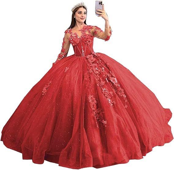 Ballkleid mit floraler Illusion und Perlendetails – Langärmliges A-Linien-Abendkleid für Abschlussbälle und Bankette (14 Farben) – US 0-28W_voghion.com