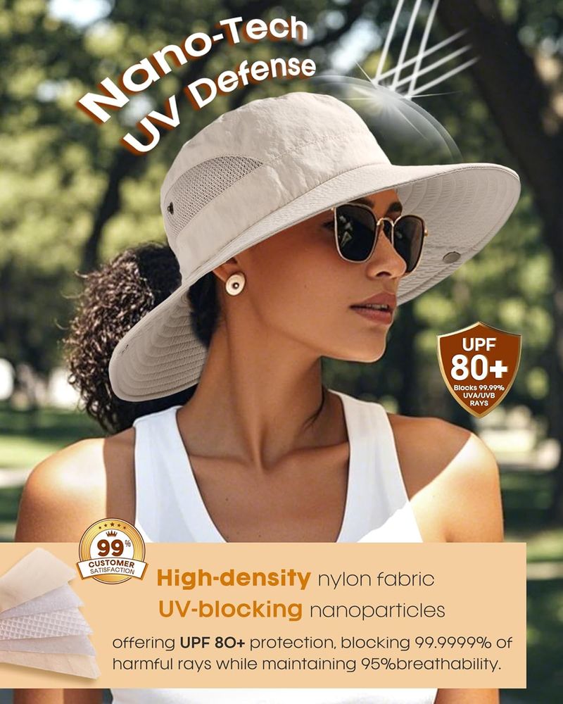 Cappello da sole da donna FURTALK con foro per coda di cavallo, da spiaggia, da escursionismo, estivo, a tesa larga, protezione UPF 80+ per esterni, pieghevole_voghion.com