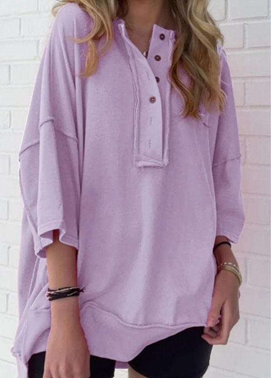2025 New Spring And Autumn Solid Color Loose Casual Button Sweatshirt T-Shirt_voghion.com