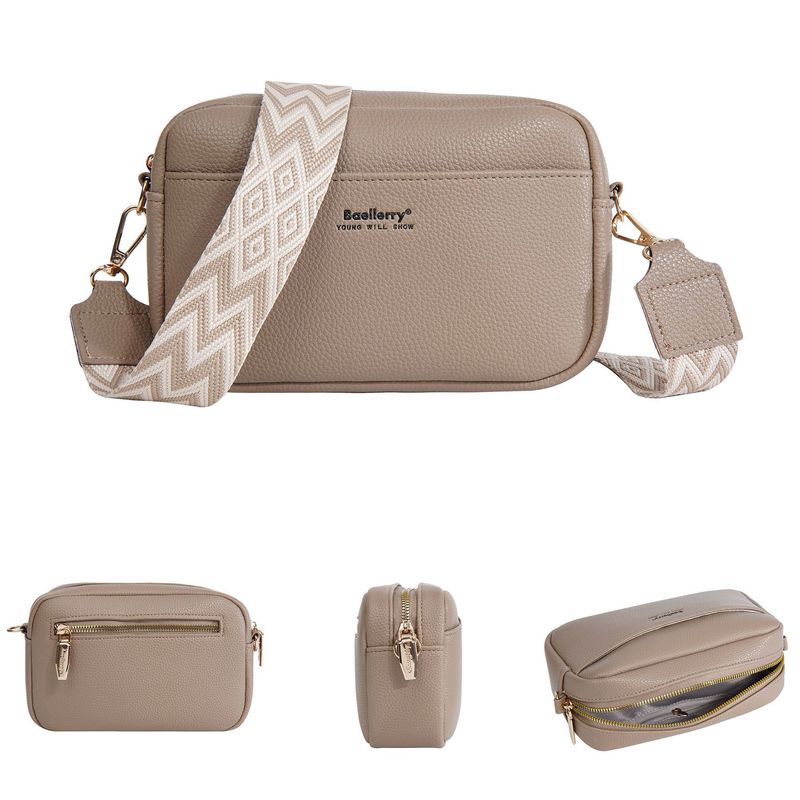 New Women's Baellerry Solid Color Large Capacity Zipper Shoulder Crossbody Women PU Small Square Bag_voghion.com