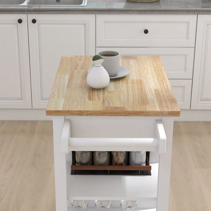 Piano cucina e tavolo carrello in gomma regolabile isola portasciugamani ripiani in legno carrello con cremagliera girevole_voghion.com