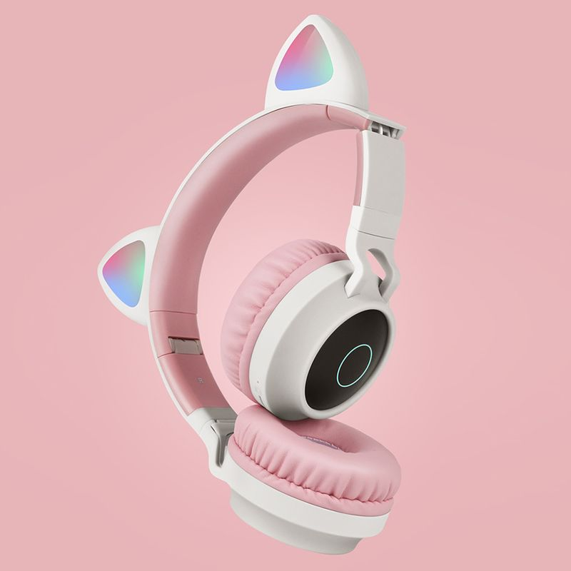 Cute Cat Ear Cuffie auricolari per ragazza senza fili compatibili con Bluetooth con luce LED_voghion.com