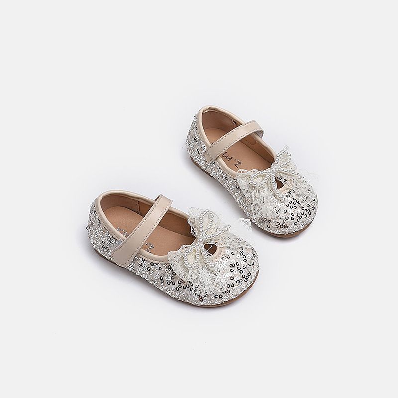 Mädchen Leder mit Perlenschleife Prinzessin Mädchen Glänzendes Kleid zum ersten Geburtstag Passend für 1-Jährige 3 Baby-Lauflernschuhe 4_voghion.com