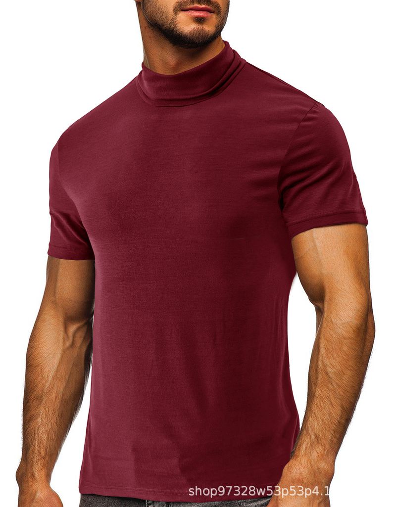 Suitable For All Seasons 2025 Summer High Neck Base Layer Short Sleeve Inner Wear Top Men's T-Shirt_voghion.com