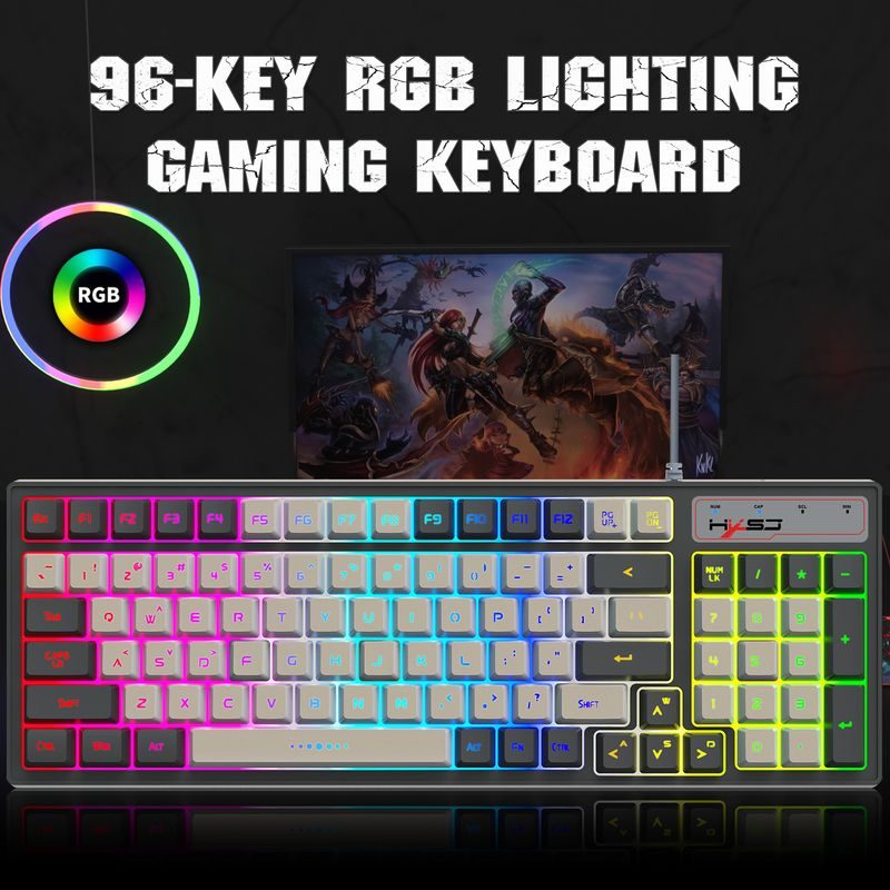 Farfi V600 Wired Keyboard Quick Response Anti-skid Compact 96 Keys RGB Backlight USB Gaming Keypad for Desktop_voghion.com