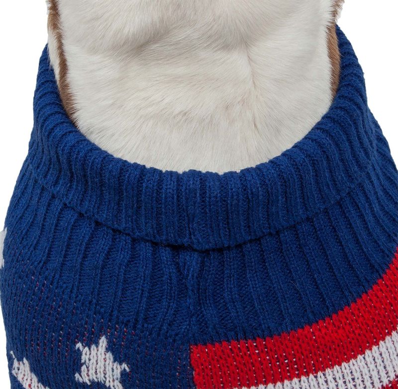 Patriot Independence Star Heavy Knitted Fashion Ribbed Turtle Neck Dog Sweater_voghion.com