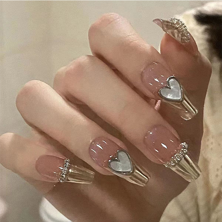 Gefälschte tragbare 24-teilige Nägel Drücken Sie auf künstliche Nagelspitzen mit Kleber weiße Strass-Design Ballerina falsche Nai_voghion.com