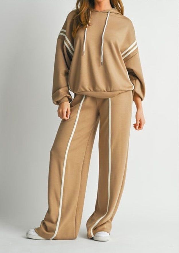 Damenbekleidung Zweiteiliges Set mit Kapuzenpullover mit Bandnähten_voghion.com