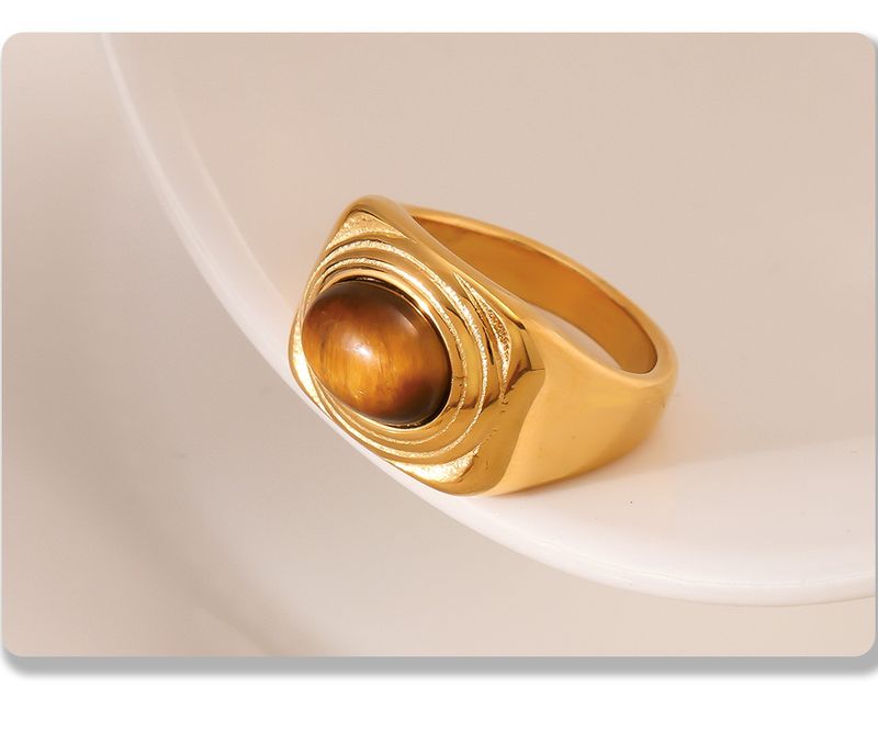 Titanium Steel PVD Vacuum Tiger Eye Stone Ring Casting Ring, Light Luxury, Niche, Non Fading, Personalized Bracelet_voghion.com