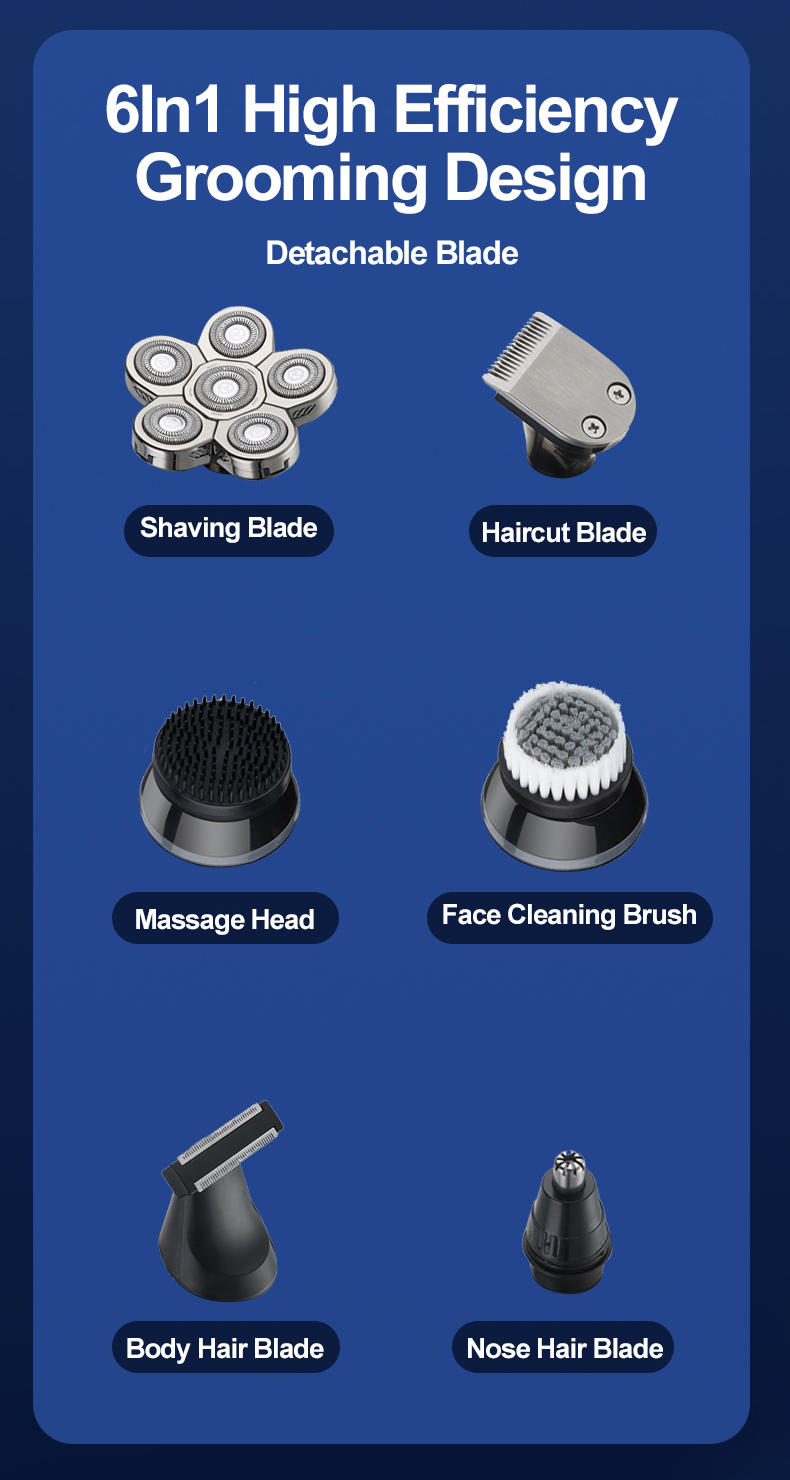 Upgrade 6 In 1 Electric Bald Head Razor Wet Dry Waterproof Rotary Shaver Grooming Kit With Beard Clippers_voghion.com