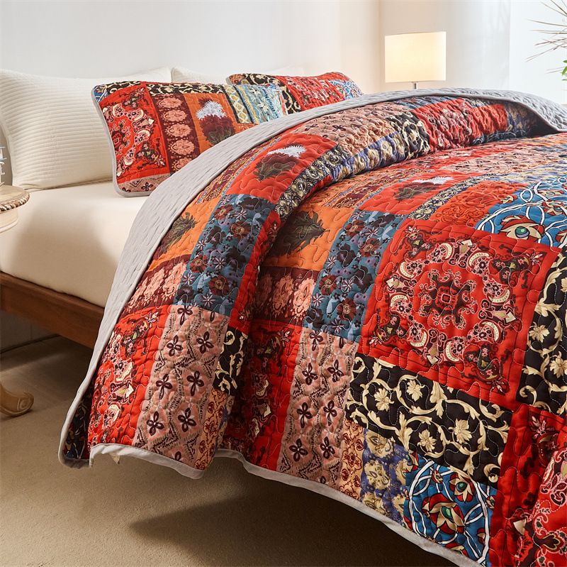 Zestaw narzut na łóżko w kwiaty w stylu boho – 3-częściowa, dwustronna poszewka na kołdrę (certyfikat OEKO-TEX®, nadruk cyfrowy) do sypialni w stylu boho i nowoczesnym stylu rustykalnym_voghion.com