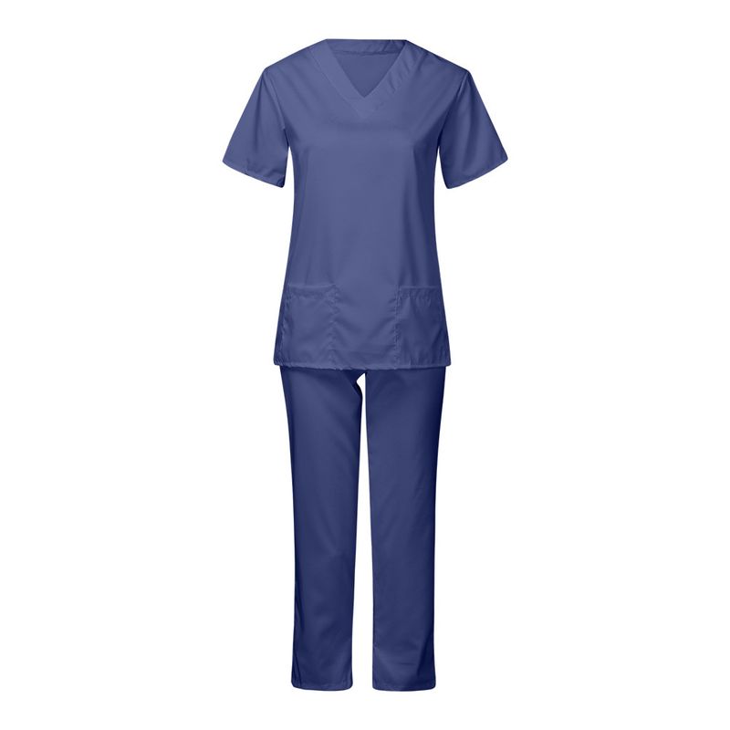 Vêtements pour femmes nouvelle couleur unie poche col en V uniforme de travail infirmier uniforme d'infirmière uniforme d'infirmière costume deux pièces femme_voghion.com