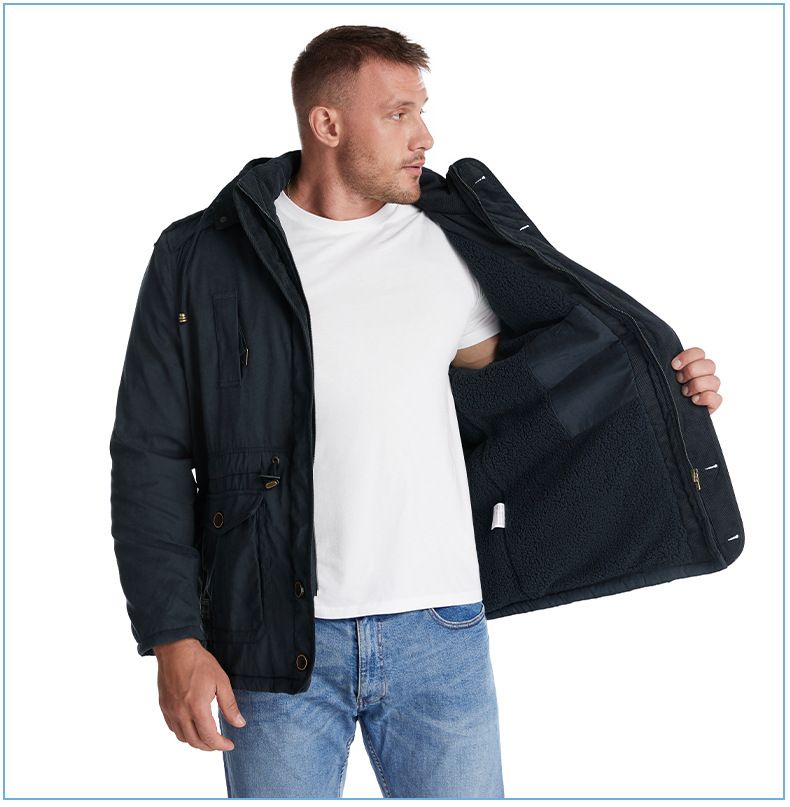 Men's Plus Size Shearling Hooded Cotton Jacket Thickened Multi-Pocket Cotton Top Casual Mid-Length Coat_voghion.com