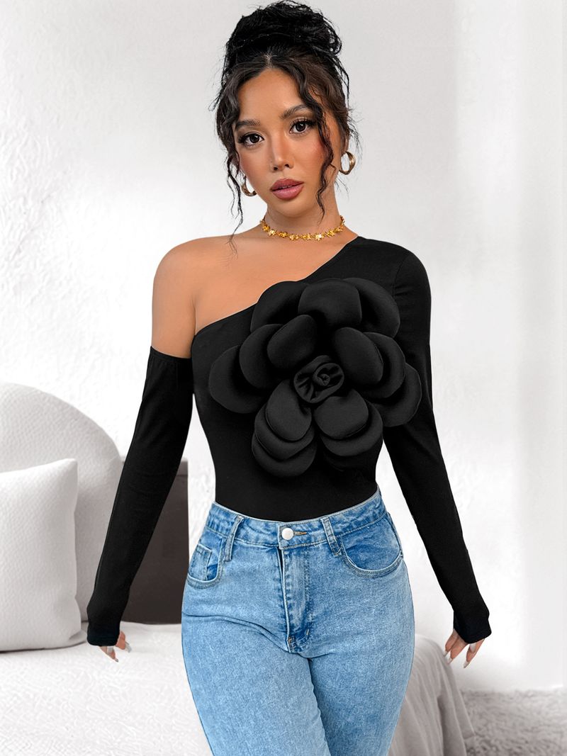 2025 New Elegant And Sexy Three-dimensional Decorative One-shoulder Off-the-shoulder Solid-color Tights_voghion.com
