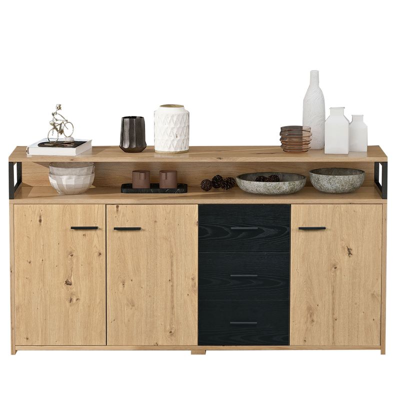 Buffet industriel trois portes et trois tiroirs, meuble de rangement multifonctionnel avec poignées en métal, armoire de cuisine, meuble de rangement pour chambre, salon et bureau, 150 x 35 x 75,9 cm_voghion.com