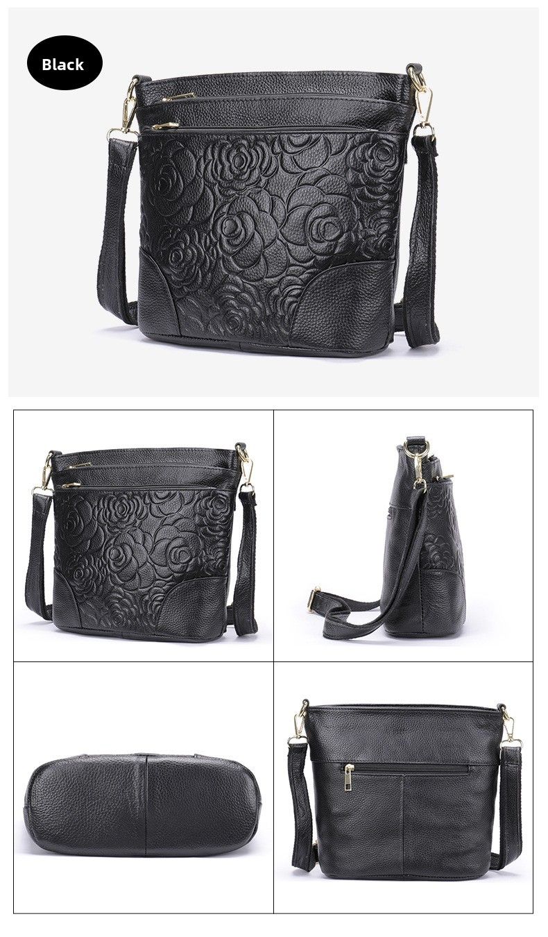 Borsa a tracolla da donna, in tessuto di pelle bovina con strato superiore, borsa a tracolla casual per mamme di mezza età, multiscomparto, 14 colori tra cui scegliere._voghion.com