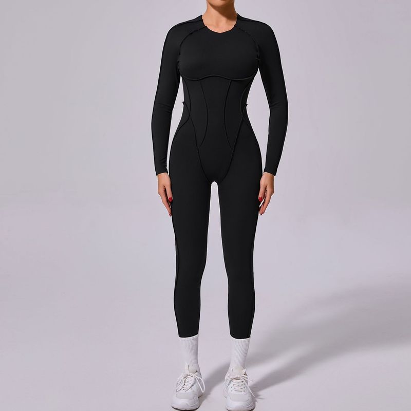 Tongfei New Winter One-Piece Sports Yoga Suit Backless Sleeve Long Pants Bodysuit Tight-Fitting 10122_voghion.com