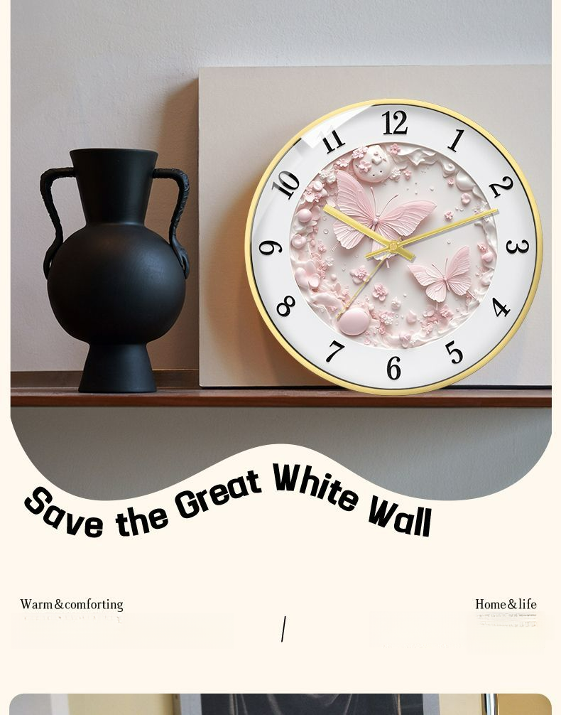 Nordic Butterfly Cream Style Light Luxury Silent Living Room Bedroom Hanging Home Wall Creative Quartz Clock_voghion.com