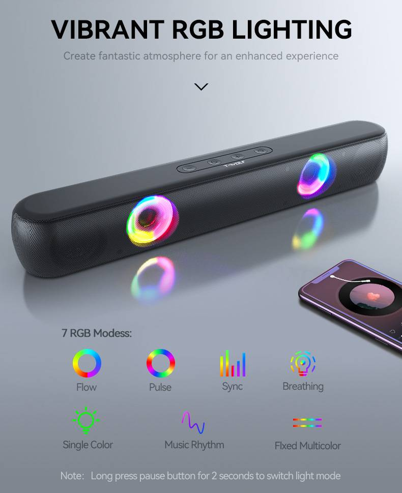 T-WOLF ilgas RGB šviesą skleidžiantis „Bluetooth“ garsiakalbis B320 žaidimų namų stereo 3d aukštos kokybės C tipo garsiakalbis_voghion.com