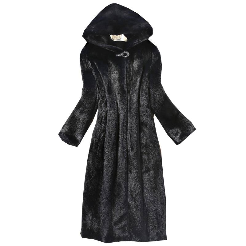 Damkläder lång stil, ny stil för kvinnor minkpälsrock med huva, specialpris_voghion.com