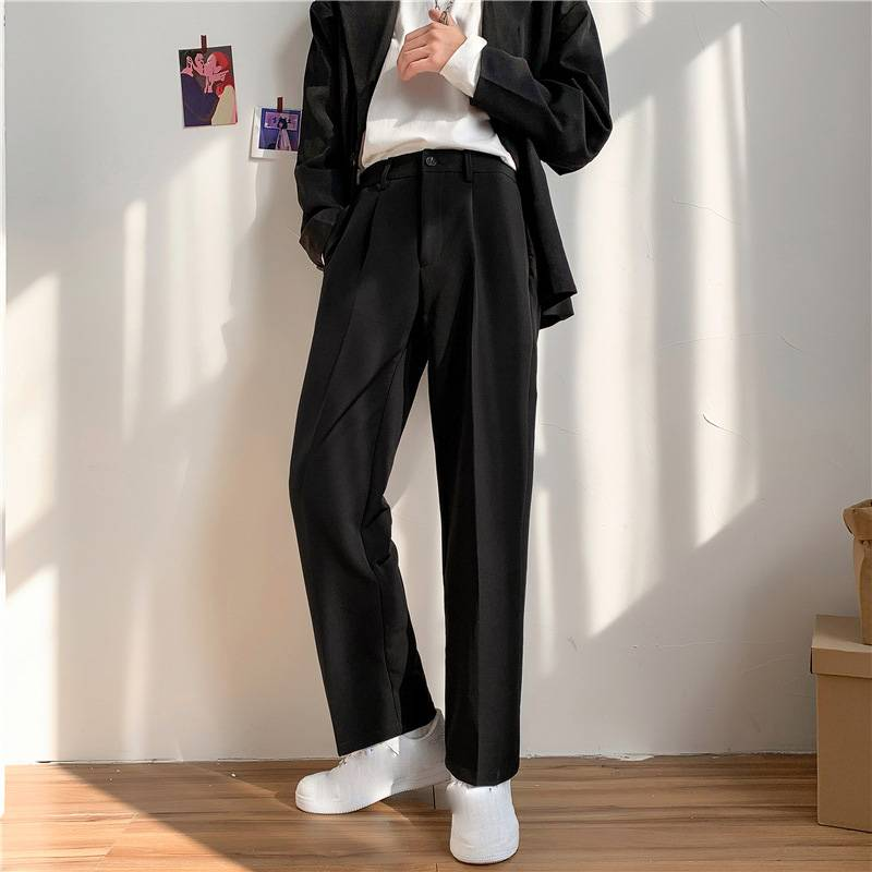 Pantaloni da uomo semplici e larghi, con gamba larga, stile casual, stile studentesco_voghion.com