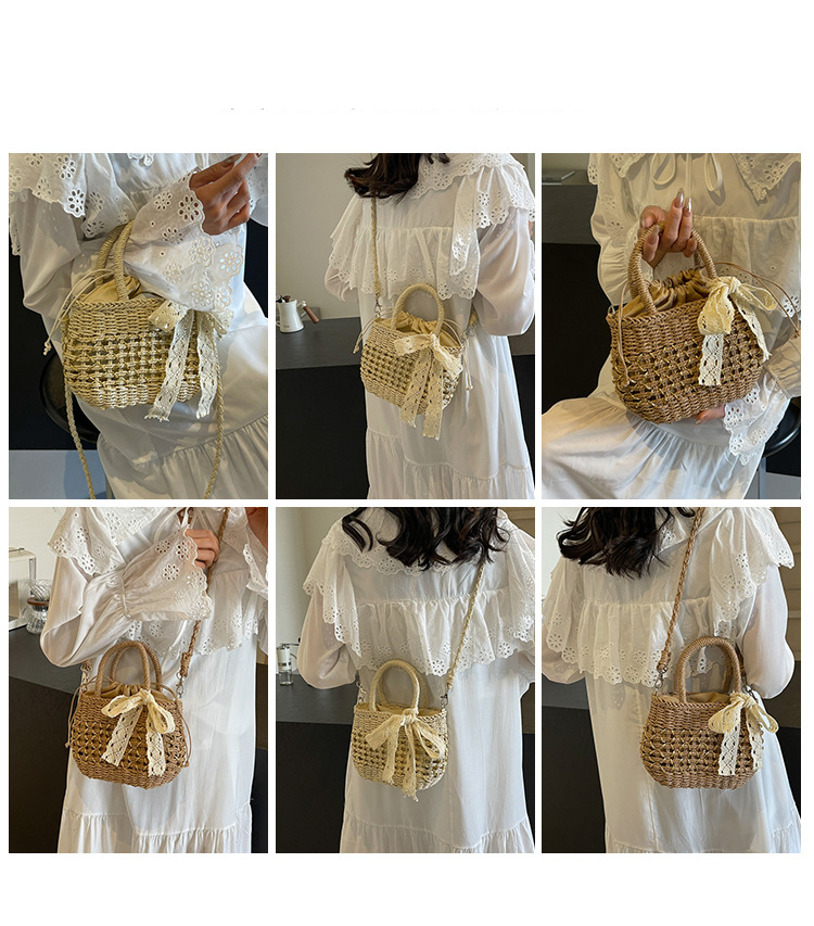 Straw Bag Woven Bag Mori Straw Bag Female Crossbody Beach Holiday Beach Bag Portable Bucket Bag_voghion.com