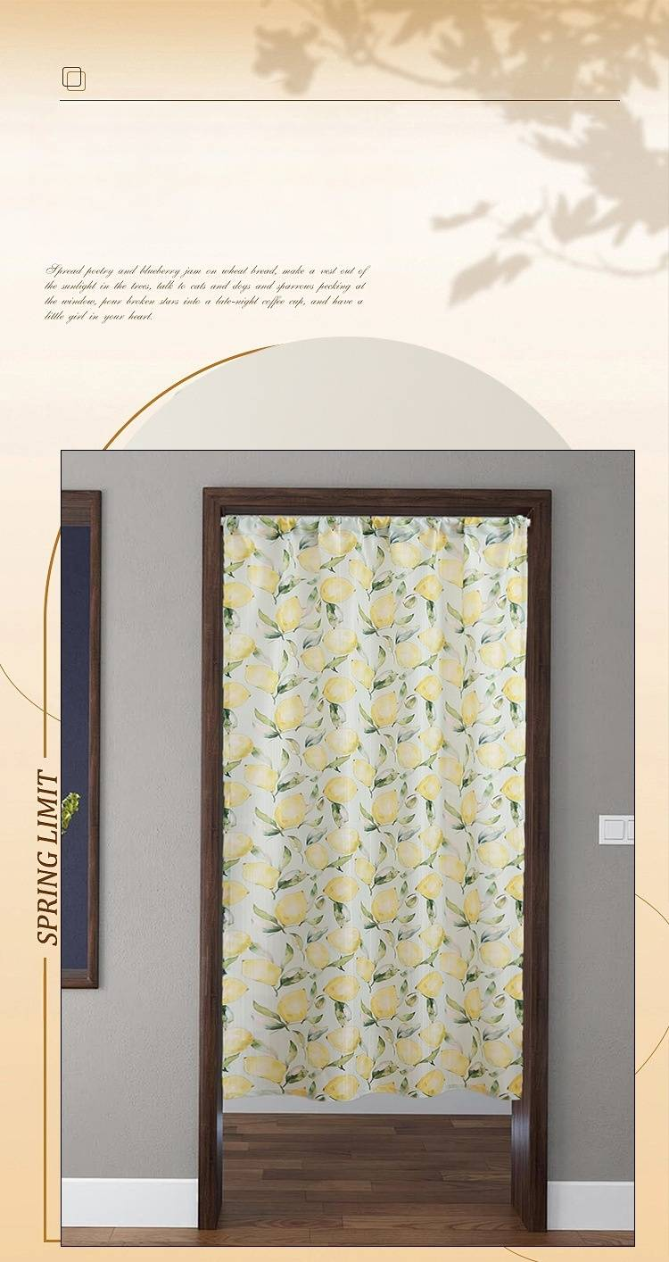 Gordijnen met citroenprint en ruches - Gele semi-transparante gordijnen voor keuken en slaapkamer (gelaagd ontwerp, cottagestijl, kant-en-klaar, 50% verduisterend)_voghion.com